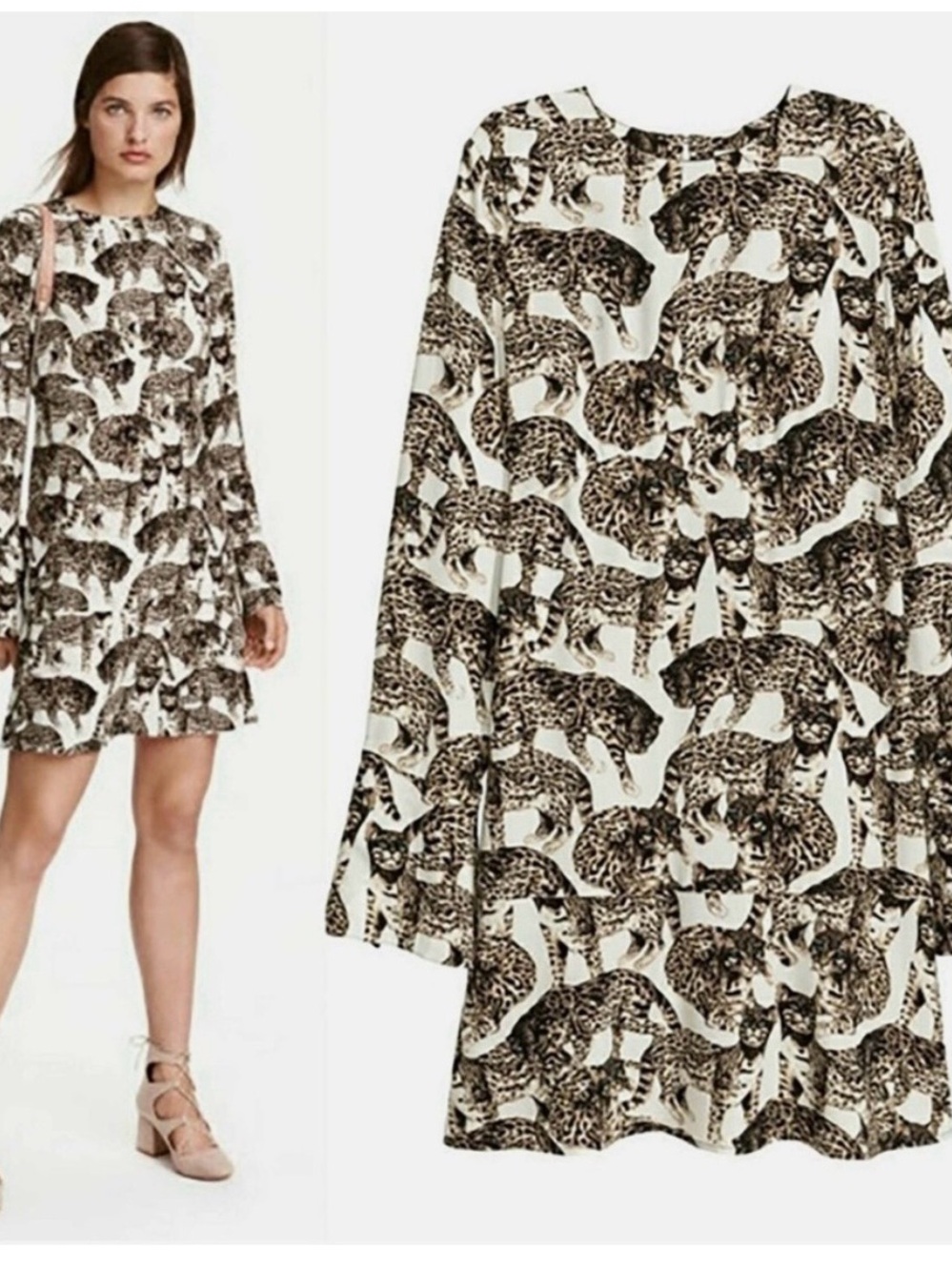 H&M Bengal Cat Dress Bell Sleeve A Line Summer